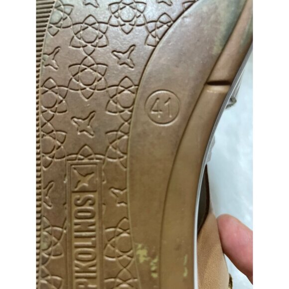 Pikolinos Womens Leather Sandals Beige & Tan Open Toe Croc Embossed Crisscross - Picture 8 of 8